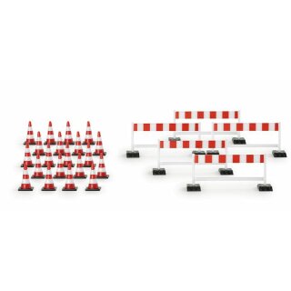 Herpa 052566 Zubehör Pylonen (20 Stück) Absperrschranken (5 Stück) rot/weiß  Maßstab 1:87
