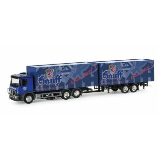 *Herpa 153485 MB Actros M Getränkekoffer-Hängerzug, Hauff Bräu  Maßstab 1:87