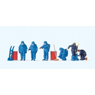 Preiser 10729 Feuerwehrmänner im blauen Vollschutzanzug/Zubehör Spur H0