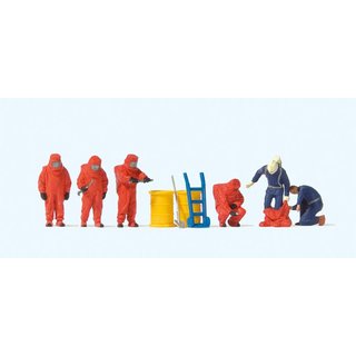 Preiser 10730 Feuerwehrmänner im roten Vollschutzanzug/Zubehör Spur H0