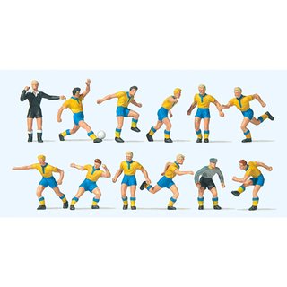 Preiser 10755 Fußballmannschaft mit Torwart und Schiedsrichter, Gelb/Blau Spur H0