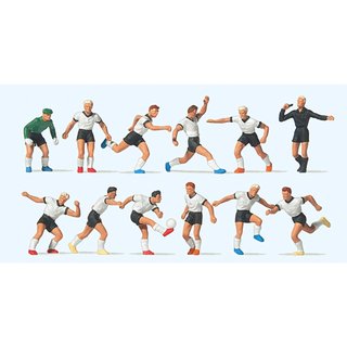 Preiser 10758 Fußballmannschaft mit Torwart und Schiedsrichter, Weiß/Schwarz Spur H0