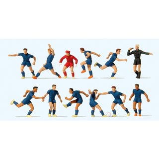 Preiser 10759 Fußballmannschaft mit Torwart und Schiedsrichter, Blau  Spur H0