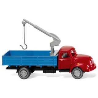 Wiking 042002 Magirus S 3500 Pritschen-LKW mit Ladekran, rot/blau Maßstab: 1:87