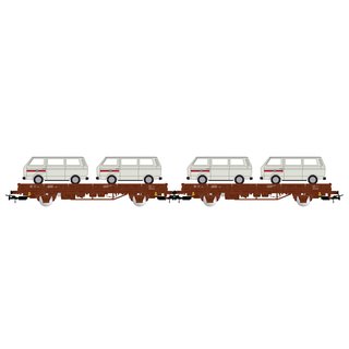 *Rivarossi HR6458  2-tlg Set 2-achs. Flachwagen Kls mit 2 VW T2, DB, Ep. IV Spur H0