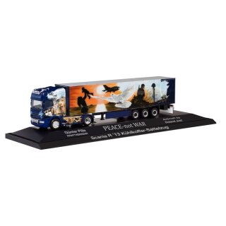 *Herpa 122016 Scania R`13 TL Kühlkoffer-Sattelzug, Pille/Peace NotWar Maßstab: 1:87