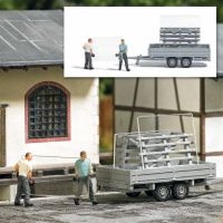 Busch 7905 Action Set: Fensterbauer mit Glastransportanhänger Spur H0