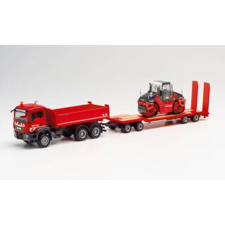 Herpa 312349 MAN TGS M Baukipper u. Goldhofer TU-4 m.DV90 Walze, Kutter HTS Maßstab 1:87