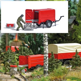 Busch 7962 A-Set: Schlauchanhänger mit Tragkraftspritze TSA  H0 Spur