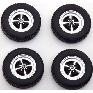 KK Scale KKDCACC011 Opel Kadett, 1965-1973, Tire Set with rims, schwarz/silber  Maßstab 1:18