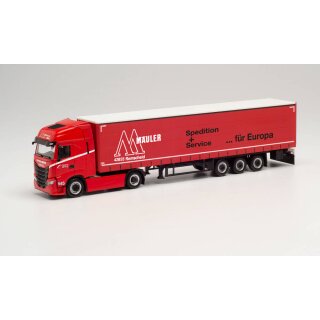 Herpa 314121 Iveco S-Way Gardinenplanen-Sattelzug, Gustav Mäuler  Maßstab 1:87