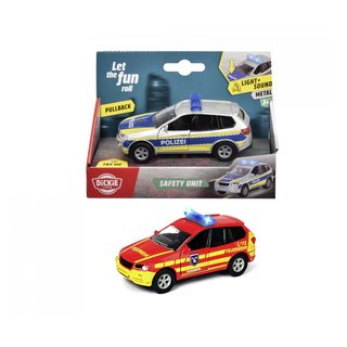 Schuco 203712011 Polizeiauto/Feuerwehrauto, Rückzugmotor, Licht und Sound
