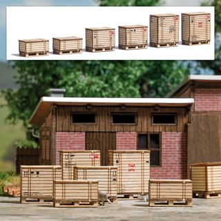 Busch 1811 Paletten mit Holzkisten, 6 Paletten, 6 Kisten H0 Spur