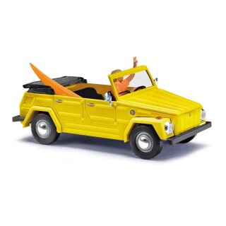 *Busch 52721 VW 181 Kurierwagen mit Fahrer+Surfbret, 1970  Maßstab 1:87