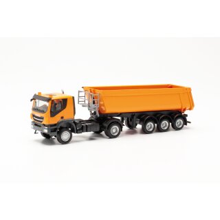 Herpa 315111 Iveco Trakker mit Schmitz Cargobull Kipp-Sattelzug, kommunalorange Maßstab 1:87