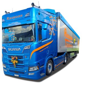 Herpa 952385 Scania CR20 HD Schubboden-Sattelzug, Rüegsegger  Maßstab: 1:87