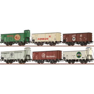 BRAWA 50871 Spur H0 6-tlg. Displayset "Ostalgische Markengeschichte, DR, Ep. III + IV, DC-Wagen
