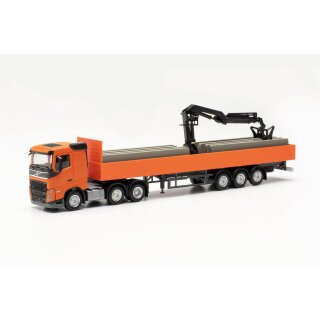 *Herpa 316088 Volvo FH FD 2020 Pritschen-Sattelzug mit Ladekran 3a/3a, orange Maßstab 1:87