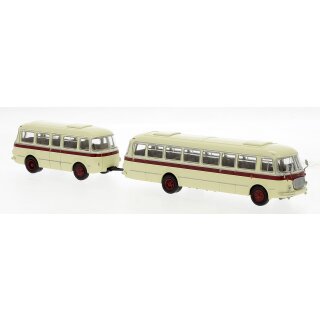 Brekina 58273 JZS Jelcz 043 Bus mit Anhänger PA 01, beige/rot Maßstab: 1:87