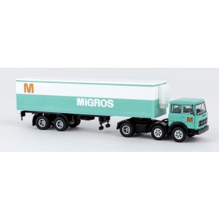 Brekina 58582 Fiat 691 T Kühlkoffer-Sattelzug, Migros,1970 (CH) Maßstab: 1:87