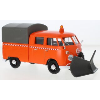 MOTORMAX MOM79593 VW T1 DoKa, orange, Pritsche mit Plane u. Schneepflug, 1966 Maßstab 1:24