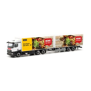 Herpa 316378 MB Classicspace 2.3 Tandemkühlkoffer-Hängerzug, REWE  Maßstab 1:87
