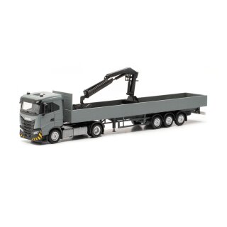 Herpa 316415 Iveco S-Way Pritschen-Sattelzug mit Ladekran, grau/gelb  Maßstab 1:87