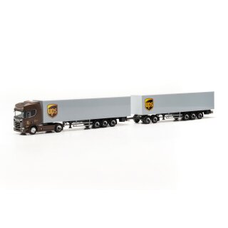 Herpa 317009 Scania CR 20 HD mit zwei Koffer Aufliegern, UPS Spanien (E)  Maßstab 1:87