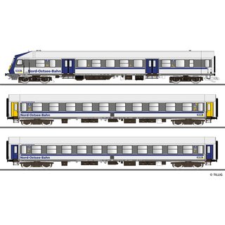 Tillig 01087 3er Set Personenwagen mit Steuerwagen, Nord-Ostsee-Bahn, Ep.VI Spur TT