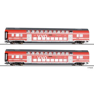 Tillig 01093 2er Set Doppelstockwagen, VVO, S-Bahn Dresden, DBAG, Ep.VI Spur TT