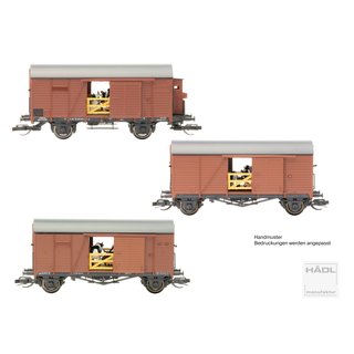 Hädl 115613 Sammlerset #7, 3er Set gedeckte Güterwagen mit Kühen, DR, Ep.III  Spur TT
