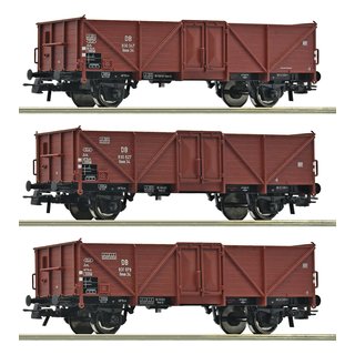 Roco 6600075 3-tlg. Set: Offene Güterwagen, DB, Ep. III  Spur H0