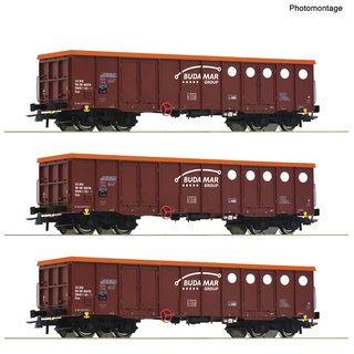Roco 6600087 3-tlg. Set: Offene Güterwagen, Budamar, Ep. IV  Spur H0