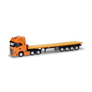 Herpa 318259 Iveco S-Way 6x2 Flachbett-Sattelzug, kommunalorange  Maßstab 1:87