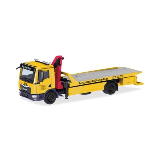 Herpa 318679 MAN TGL CC Plateau-Abschlepp-LKW/Kran, ADAC/Auto Groth Maßstab 1:87