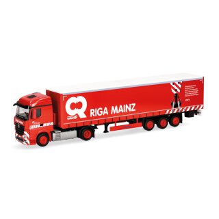 Herpa 318860 Mercedes Benz Actros StSp Gardinenplanen-Sattelzug, Riga Mainz  Maßstab 1:87