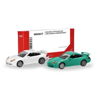 Herpa 014083 MiniKit Porsche 911 GT3 (996) Grandprix Weiß und hellgrün, 2 Stück Maßstab 1:87