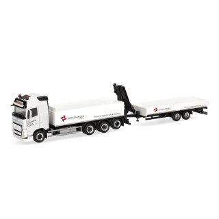 Herpa 319119 Volvo FH GL 2020 Pritschen-LKW 4achs mit Tiefbetttandemanhänger 2achs, Schachinger (A) Maßstab 1:87