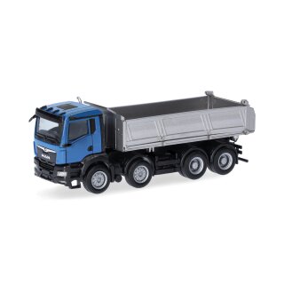 Herpa 319140 MAN TGS NN Baukipper 4-achs, blau/silber Maßstab 1:87