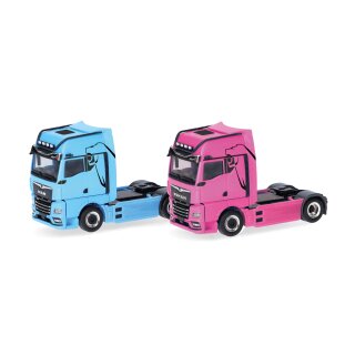 Herpa 319195 Set WOMAN & MAN eTGX GX Zugmaschinen, 2achs, hellblau und pink Maßstab 1:87
