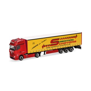 Herpa 319218 Mercedes-Benz Actros Gigaspace Gardinenplanen-Sattelzug, Spedition Schiffers Maßstab 1:87