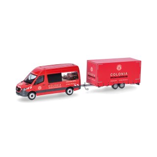 Herpa 098618 Mercedes-Benz Sprinter 18 Halbbus Hochdach mit Tandemhänger, Colonia  Maßstab 1:87