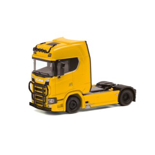 Herpa 310116-005 Scania CS 20 HD Zugmaschine mit Lampenbügel und Rammschutz, 2achs, ginstergelb Maßstab 1:87