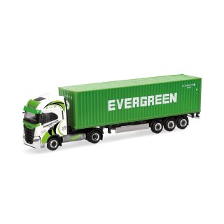 Herpa 319942 Iveco S-Way LNG 40ft. Container-Sattelzug, Rapstrucks / Evergreen  Maßstab 1:87