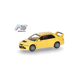 *Herpa 87MC000004 MicroCity: Mitsubishi Lancer Evolution 9 (2005-2007), gelb Maßstab 1:87