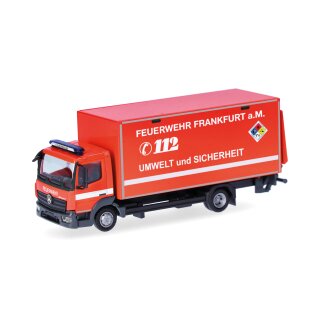 Herpa 099226 Mercedes-Benz Atego 13 Koffer-LKW mit Ladebordwand "Feuerwehr Frankfurt/GW-Öl"  Maßstab 1:87