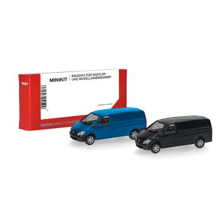 Herpa  014229 MiniKit: Mercedes-Benz Vito Kasten (W639 facelift / 2010), enzianblau und schwarz (2 Stück) Maßstab 1:87