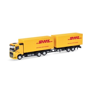 Herpa 321501 Volvo FH Flachdach 2020 Wechselkoffertandem-Hängerzug, DHL Maßstab 1:87