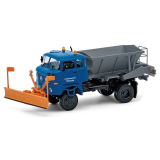 Busch 95401 IFA W50 LA D035 Autobahnmeisterei Dessau, mit Schneepflug und Streuer, 1988  Maßstab 1:87