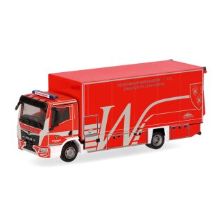 Herpa Basic 099707 MAN TGL CC Koffer-LKW mit Ladebordwand, Feuerwehr Wiesbaden/Einsatzstellenhygiene Maßstab 1:87
